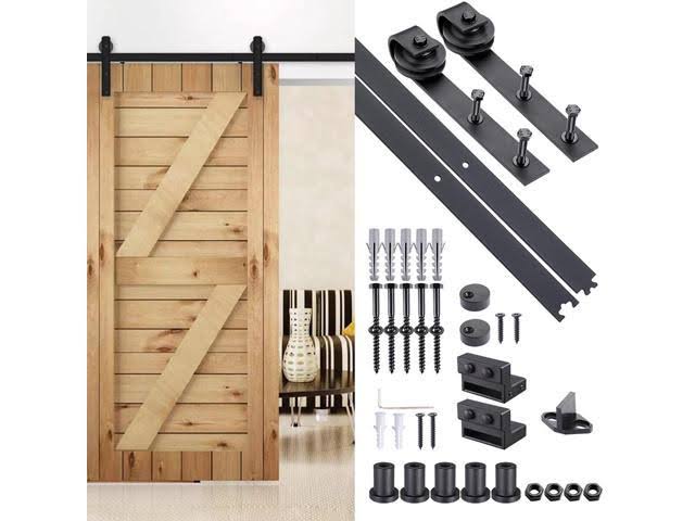 Yescom 6 ft Carbon Steel Sliding Barn Wood Door Hardware Track Roller Kit Set Black