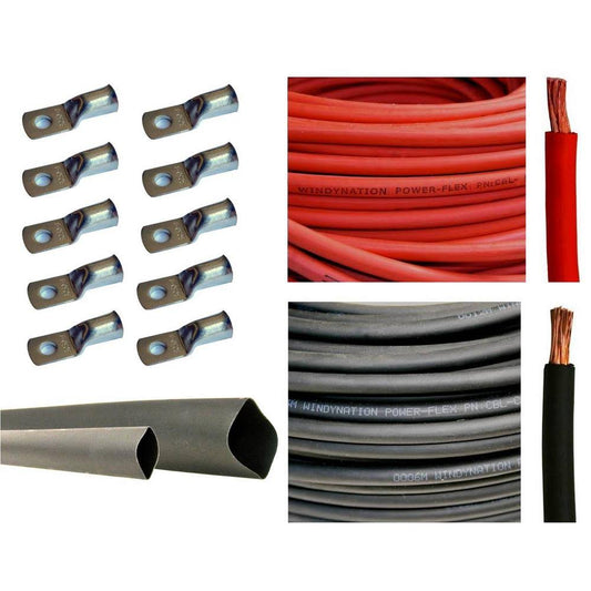 WindyNation 25 ft. Black+25 ft. Red 4Awg with 10pcs of 3/8 Tinned Copper Cable Lug Terminal Connectors and 3 ft. Heat Shrink Tubing