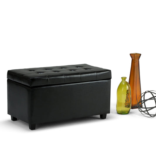 WYNDENHALL Essex Faux Leather Storage Ottoman Bench, Black