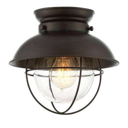 251 First River Station One-Light Industrial Lantern Flush Mount in Rubbed Bronze | Bellacor 1886946