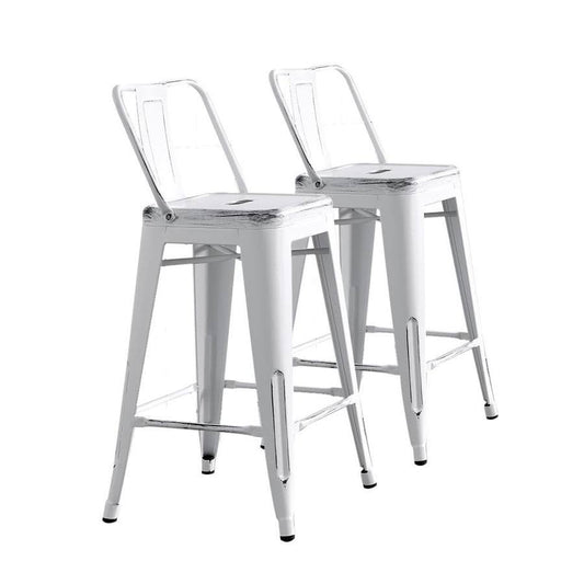 AC Pacific Set of 2 Distressed White Counter Bar Stool | ACBS02-24-SMW