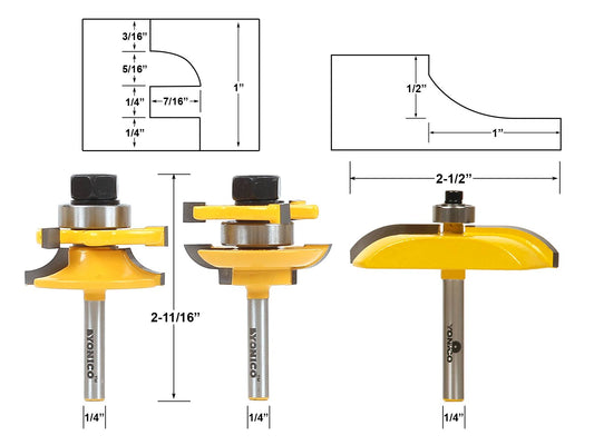 Yonico 12339q Rail and Stile with Panel Raiser Router Bit Set Cove 1/4-Inch Shank, 3-Piece