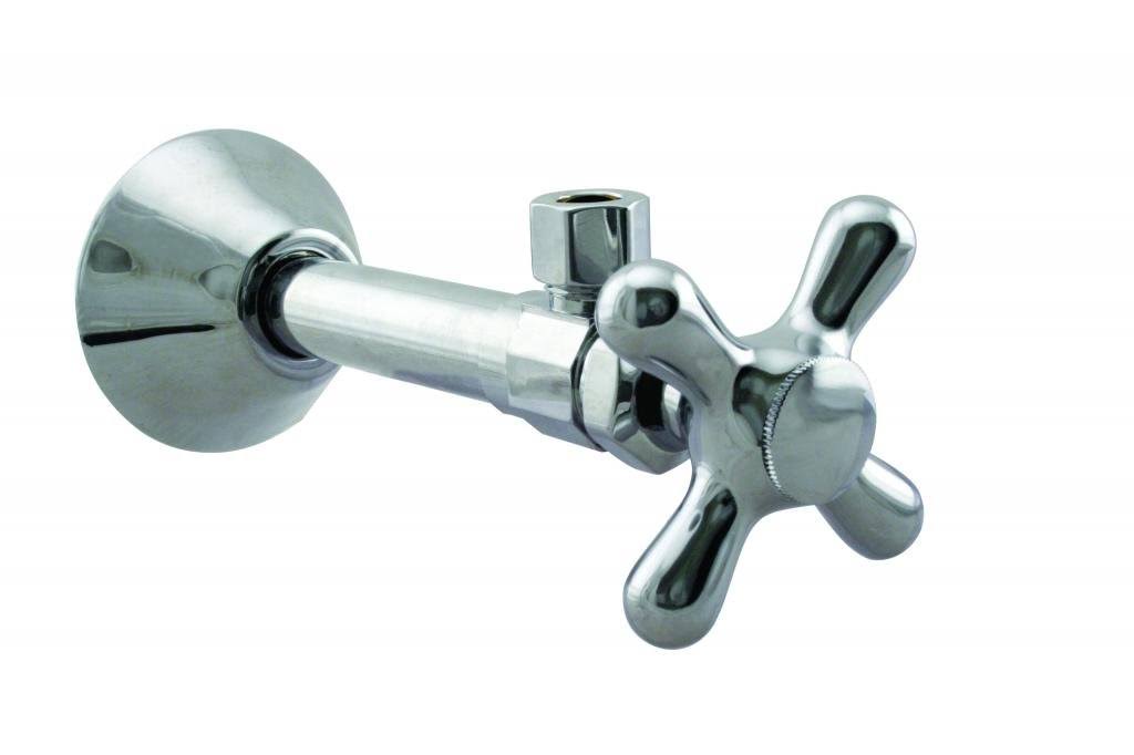 Westbrass D1112X-26 Angle Stop-1/2 in. Copper Sweat x 3/8 in. OD Comp, Cross Handle, Polished Chrome