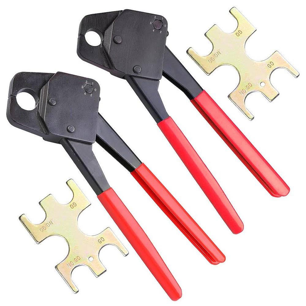 Yescom 1/2 and 3/4 PEX Crimpers Set Plumbing Crimping Tool Copper Ring Gonogo Gauge Red