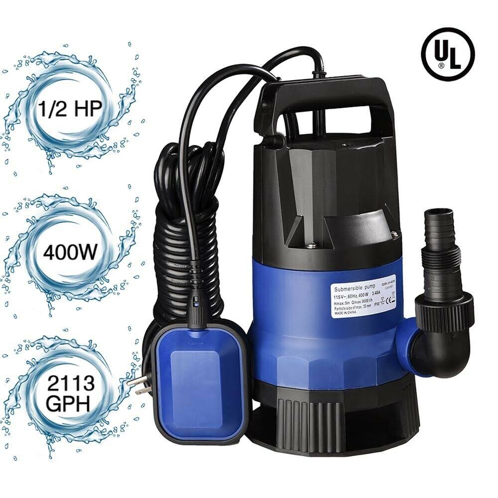 1/2 HP 2112GPH 400W Swimming Pool Flood Pond Submersible Dirty Water Clean Pump