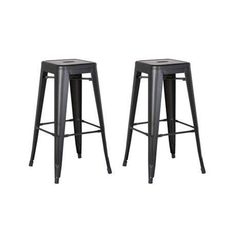 AC Pacific Backless Metal Barstool, Matte Black, 30 -Inch, Set of 2