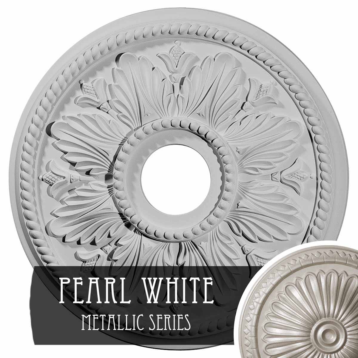 18 1/8OD x 3 1/2ID x 2 3/4P Edinburgh Ceiling Medallion (Fits Canopies Up to 5 1/8), Hand-Painted Pearl White