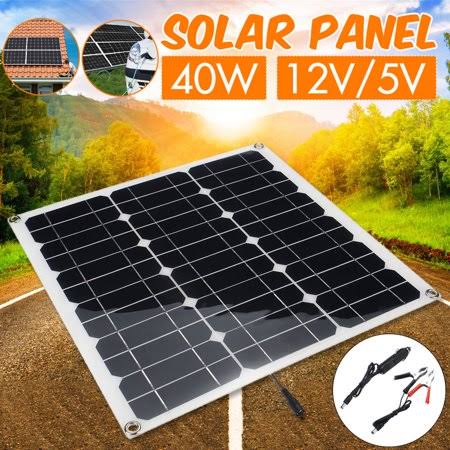 15W 20W 40W 12V/5V Flexible Semi Solar Panel Charger Portable Controller Controlle Polysilicon Off Grid Kit Waterproof for Car Battery Phone RV