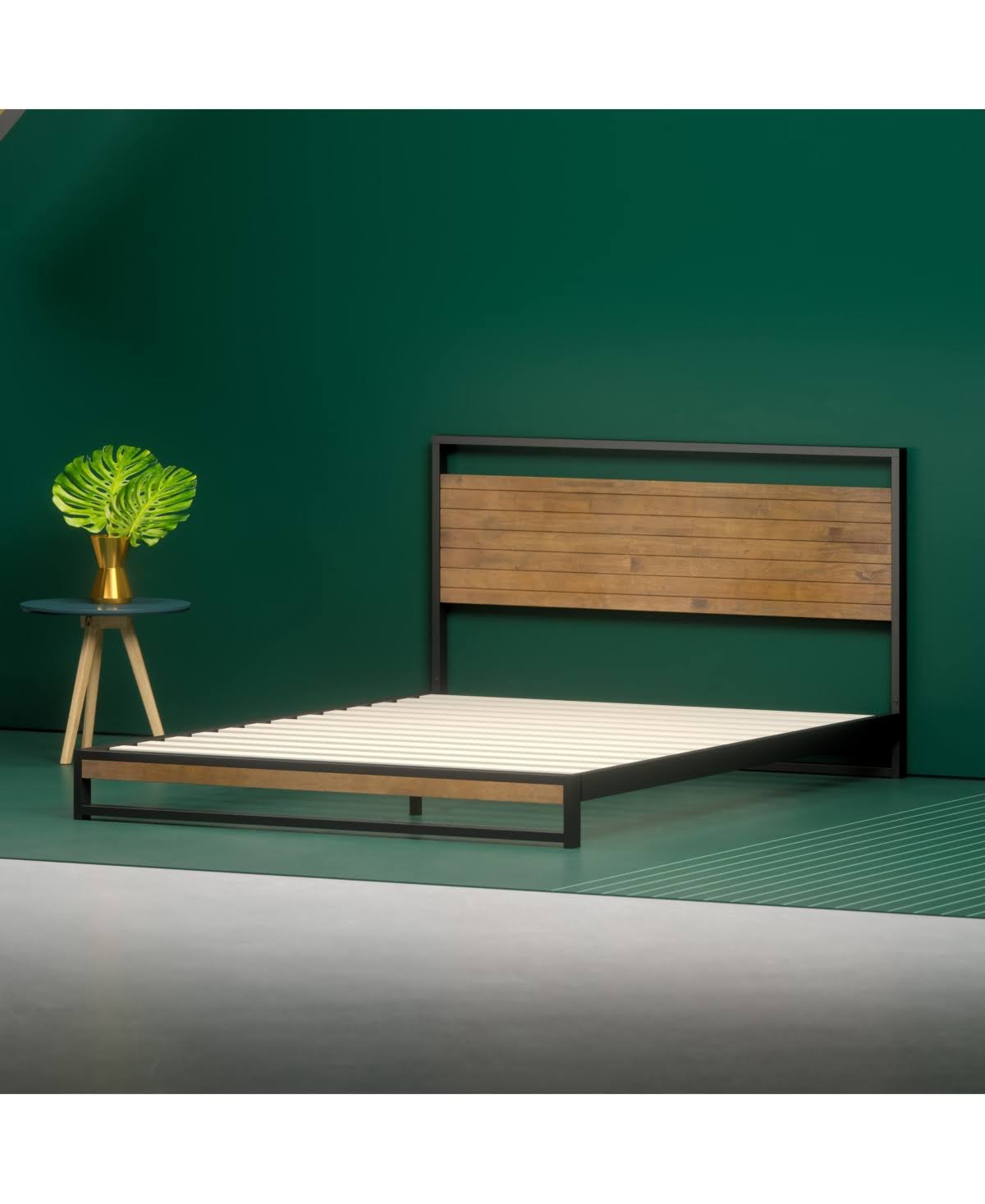 Zinus Suzanne Metal and Wood Platform Bed with Headboard, Twin - Chestnut Brown