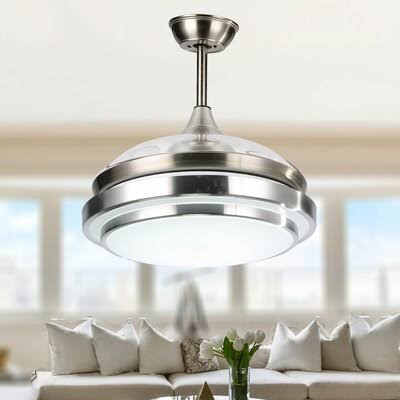 36 Maryann 4 - Blade LED Retractable Blades Ceiling Fan with Remote Control and Light Kit Included Ivy Bronx Finish: Brushed Nickel