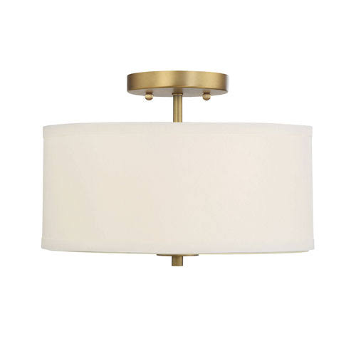 251 First Selby Natural Brass Two-Light Semi Flush Mount with White Fabric Shade 2056098