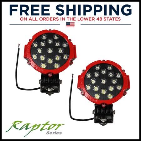 2x Red 51W Round LED Light Pod 7inch Spot Work Off Road Roof Bar Bumper Driving