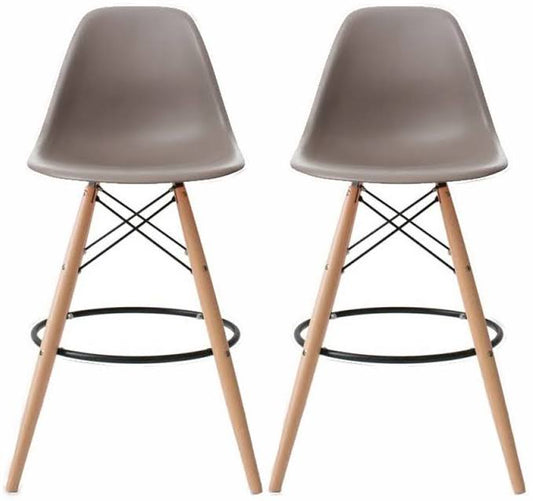 2xhome Set of 2 Modern Contemporary Counter Stool Height Pub Chairs Eiffel Wood Leg, Gray