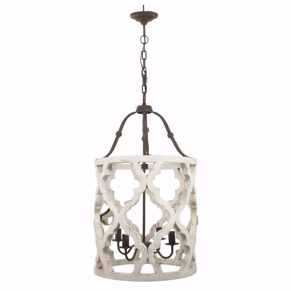 4-Light Wood Chandelier White