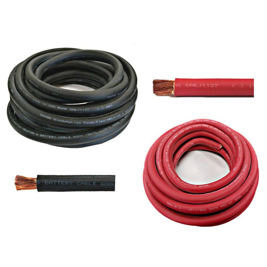 WindyNation 10 ft. Black + 10 ft. Red (20 ft. Total) 1/0-Gauge Welding Battery Pure Copper Flexible Cable Wire