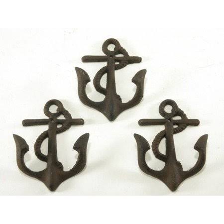 10 PC Cast Iron Anchor Hook Set for Nautical Decor, Brown anchsm10