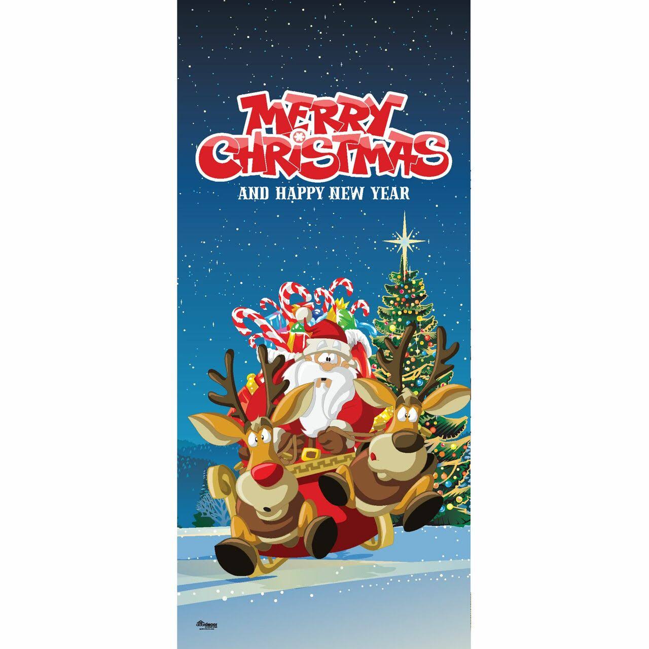 80 x 36 Red and Green Santas Take Off Christmas Front Door Banner Mural Sign Decoration