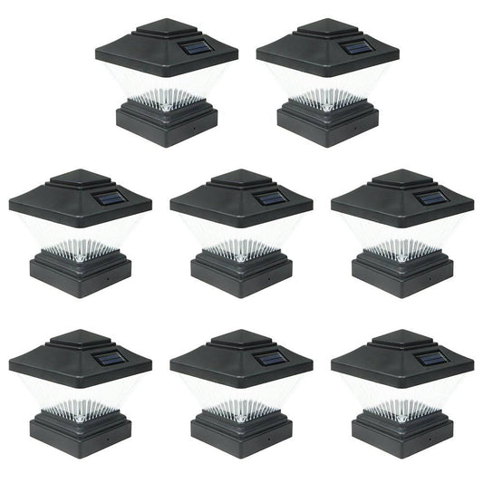 8 Pack Black Outdoor Garden 4 x 4 Solar LED Post Deck Cap Square Fence Light Landscape Lamp Lawn PVC Vinyl Wood