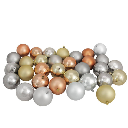 32ct Silver/Gold/Almond/Pewter Gray Shatterproof Christmas Ball Ornaments 3.25