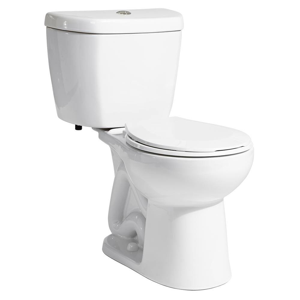 2-Piece 0.8 GPF Single Flush Round Bowl Toilet in White