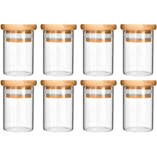 420 Focus Glass Jar with Wooden Lid (4 fl oz, 5-7 G, 8-Pack)