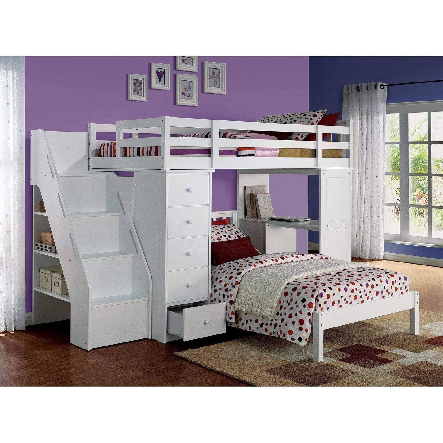 Acme Freya Loft Bed & Bookcase Ladder White