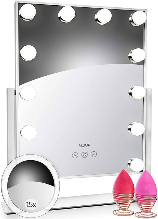 ALBOR Makeup Vanity Mirror with Lights - Lighted Makeup Mirror with Magnification Makeup Mirror with Lights LED Mirror Magnifying Mirror with Light