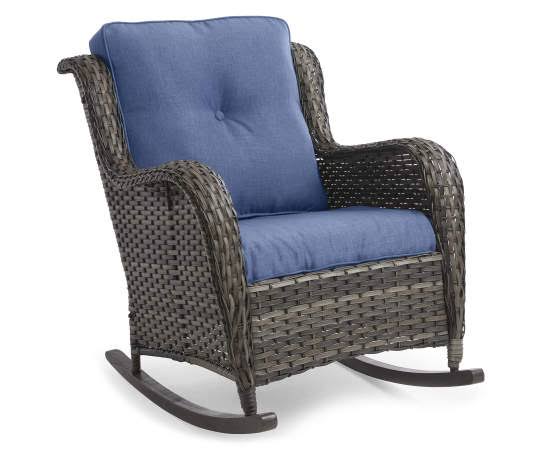 Wilson & Fisher - Oakmont All-Weather Wicker Navy Blue Cushioned Patio Rocker Chair