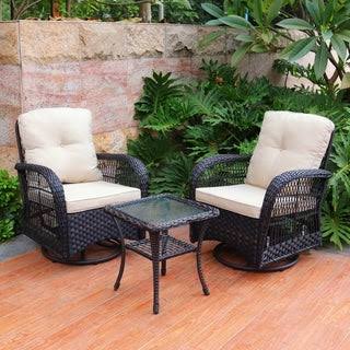 3-Piece Wicker Swivel Conversation Set by Havenside Home (Dark brown)(Resin Wicker), Outdoor Seating