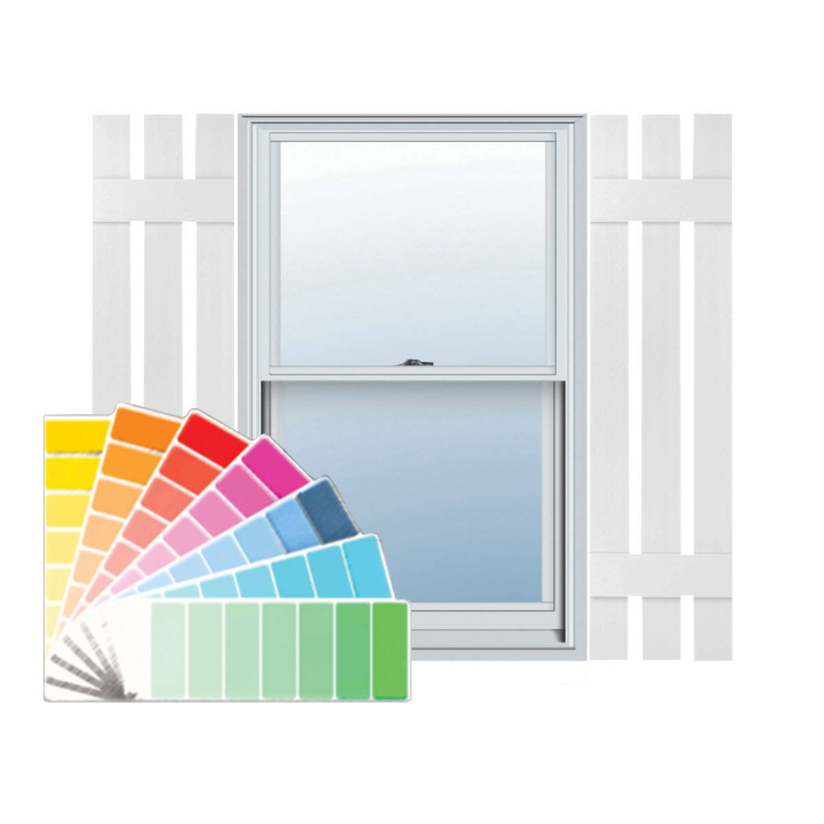 12 inchw x 36 inchh Lifetime Vinyl, Custom Three Board Spaced (2 Batten), Board-n-Batten Shutters, w/Shutter-Loks (Per Pair), Paintable