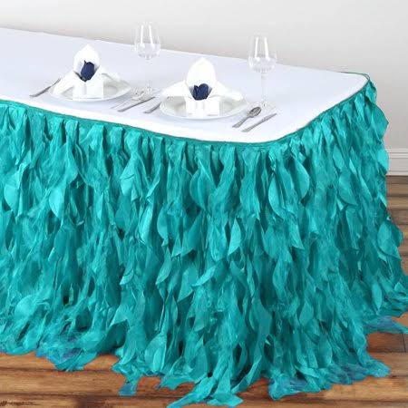 14ft Turquoise Curly Willow Taffeta Table Skirt, Size One Size