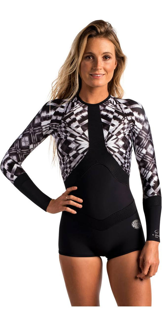 2017 Rip Curl Ladies Madi 1mm Long Sleeve Boyleg Shorty Black / White