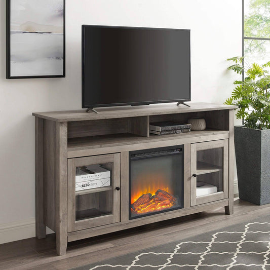 58-inch Highboy 2-Door Fireplace TV Stand Console Grey Wash