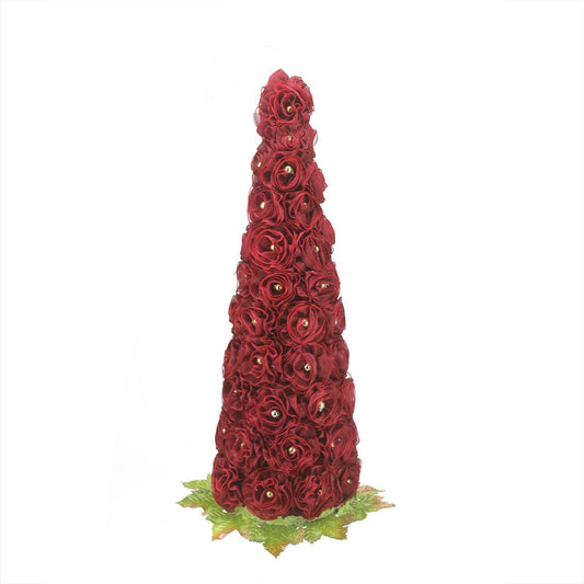 17.5 Rich Elegance Red Ribbon Flowers Decorative Christmas Table Top Cone Tree