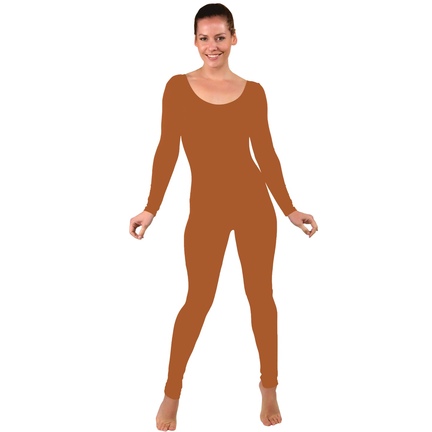 Womens COLOR Cotton Long Sleeve Unitard CUSTOM Large (8-10) / Brown by Stretch Is Comfort